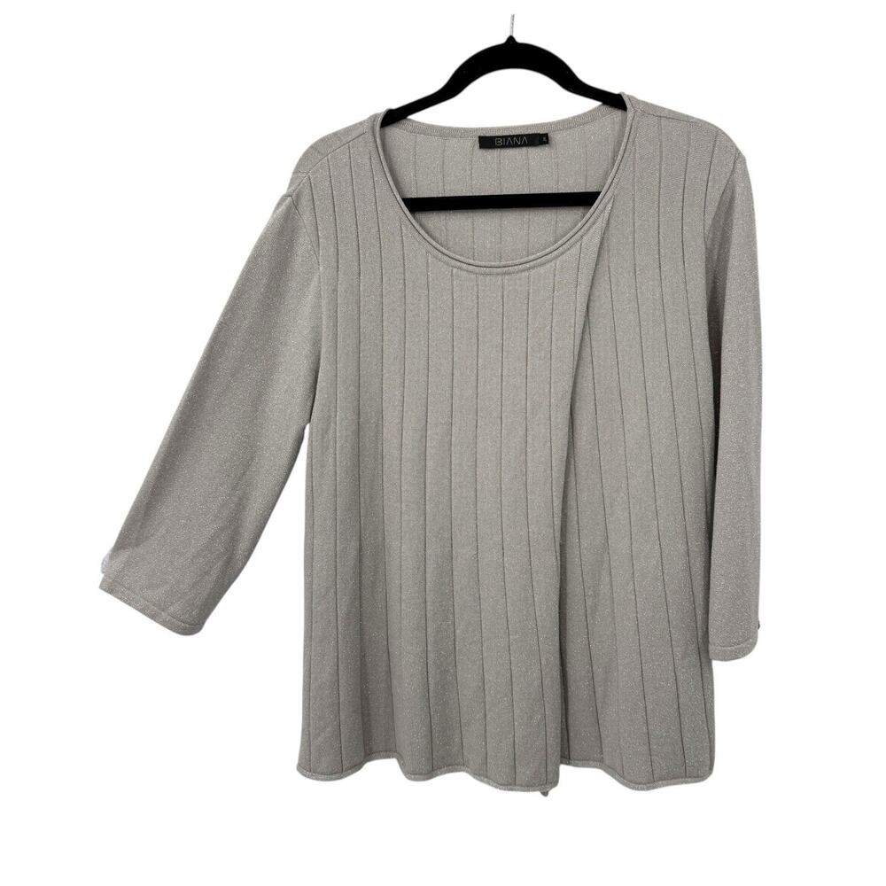 BIANA Metallic Wool Ribbed Top Womens size XL Layered Champagne Beige Shimmer